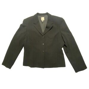 Anne Klein 3 button Shoulder Pads Jacket Blazer Suit Black Size 12 Career Wool